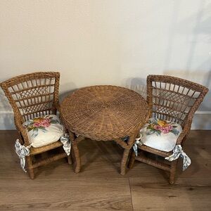 American Girl Samantha’s Wicker Table & Chairs with Cushions 1987 Pleasant Co
